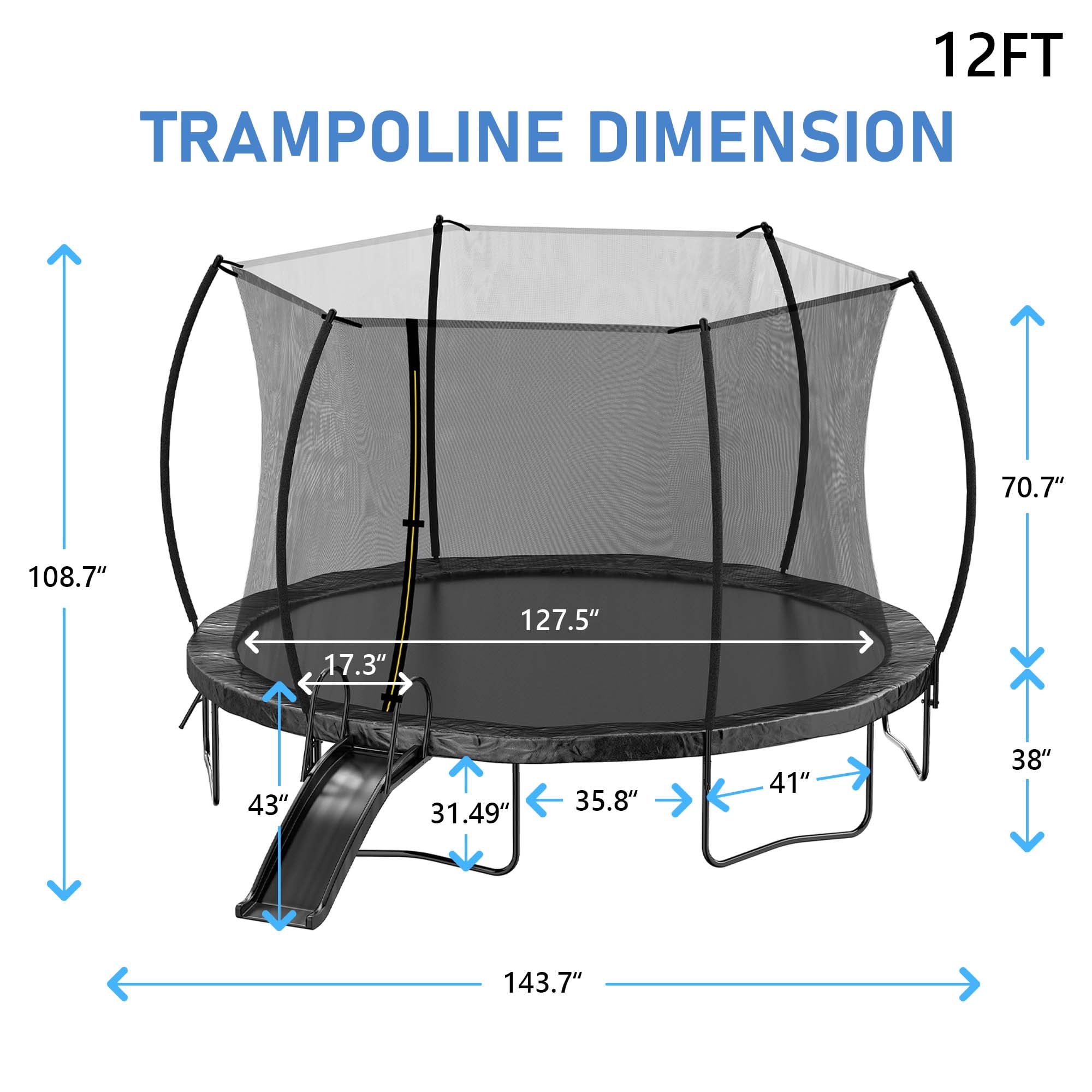 Aukfa Recreational Trampoline with Slide for Kids Adults, 12FT 14FT 16FT Tranpoline with Enclosure Safety Net, Ladder for Backyard