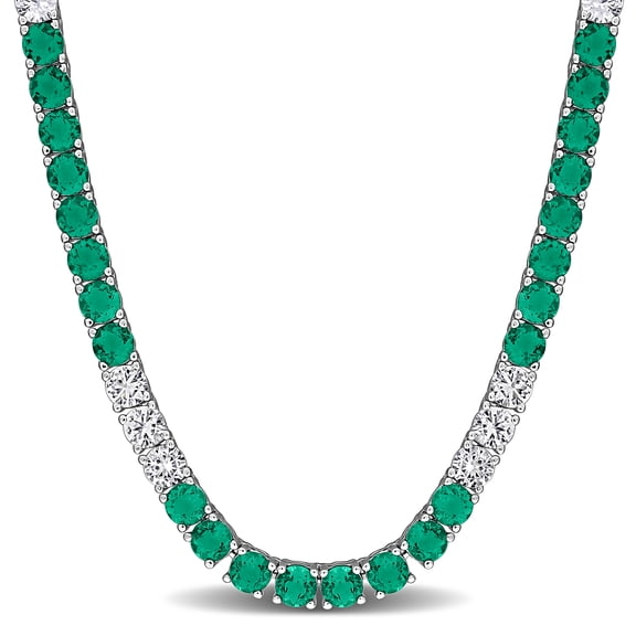 Everly Women's 27 1/3ct TGW Created Emerald and Created White Sapphire Sterling Silver Alternate Tennis Necklace