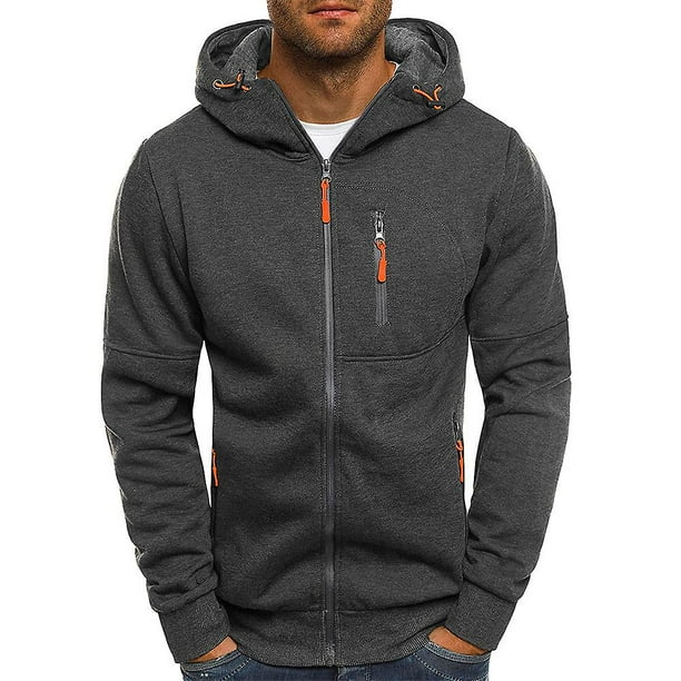 Hommes Zip Formation Veste Gym Capuche Manches Longues Sweat