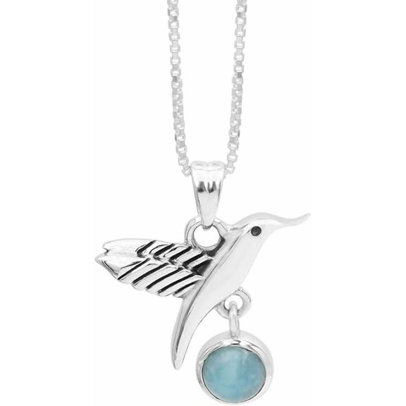 925 Sterling Silver Natural Larimar Bird Pendant Necklace For Women | Hummingbird Style Pendant With 18 Inches Chain