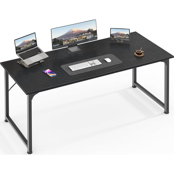 MY Computer Desk, 55 Inch Home Office Desk, Gaming Writing Work from Home Study Desk, Large Legroom, Sturdy Metal Frame, Modern Simple, Black