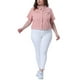 thumbnail image 2 of Chaqueta de mezclilla de manga corta con botones para mujer de tallas grandes Agnes Orinda 3X Rosa, 2 of 5