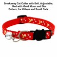 thumbnail image 2 of Breakaway Cat Collar with Bell, Adjustable, Red with Gold Moon and Star Pattern, for Kittens and Small Cats, 2 of 3