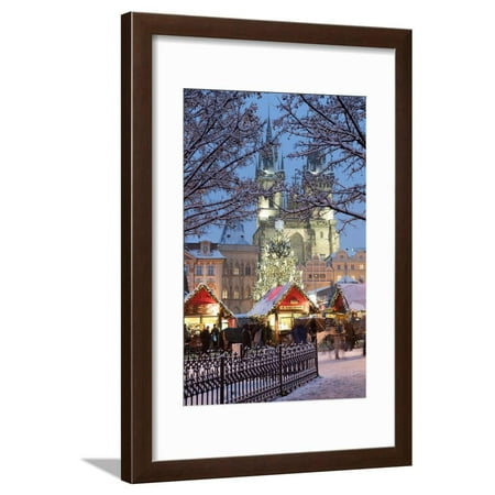 Mosaic Church Christmas Market Snow-Covered Christmas Market and Tyn Church, Old Town Square, Prague, Czech Republic, Europe Framed Print Wall Art By Richard Nebesky ()