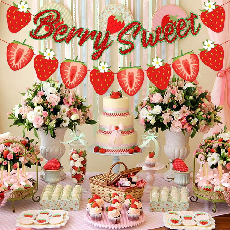 No-DIY Strawberry Baby Shower Decorations, Berry Sweet Baby Shower  Decorations Includes 3 Banners 6 Hanging Swirls and 3 Centerpieces, A Berry  Sweet Baby Is On The Way Strawberry Decorations GP27 