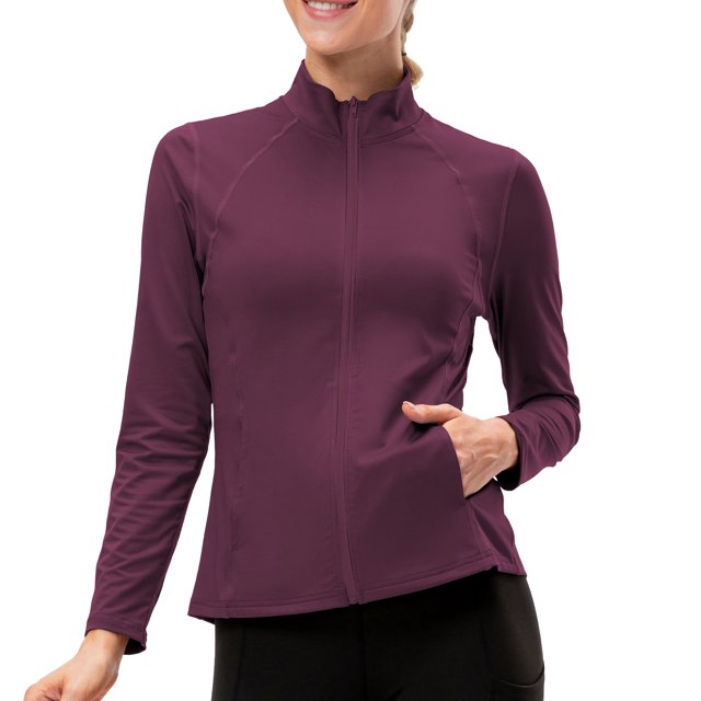 Veste de Sport pour Femmes Col Roulé Ajustée Poches Zippées Séchage Rapide Vestes de Course en Plein Air