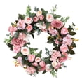 thumbnail image 2 of Veeogra Artificial Flower Wreath,Front Door Wreath,17.7" Pink Rose Eucalyptus Wreath,Farmhouse Handmade Floral Decor,All Year Round Wreath,Porch Window Wall Decor,Door Wreaths For Spring Summer, 2 of 9