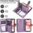 thumbnail image 5 of Allytechgroup Wallet Case for Apple iPhone 14, Multiple Cards Slots Zipper Pocket PU Leather with Stylish Pattern Hand Strap Flip Cover Phone Case for iPhone 14, Purple, 5 of 7