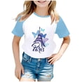 thumbnail image 1 of Chemises Filles à Manches Raglan Imprimé Tourisme Urbain Manches Courtes Color Block Hauts Filles Bleu Clair 9 Ans-10 Ans, 1 of 4