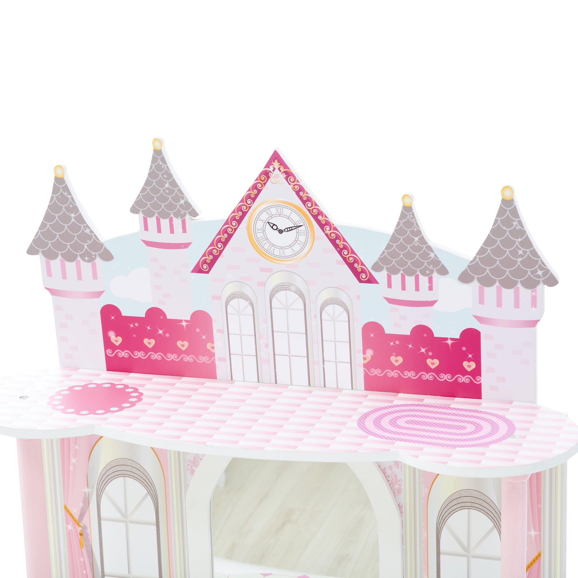 Teamson Kids Dreamland Castle Wooden Vanity Play Set with Stool & Mirror, Pink/White