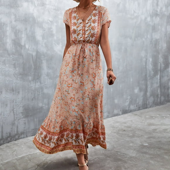 Fiudx Womens Summer Dress Oversized Solid Color Mid-Length Dress Leisure Slim Fit Skirt Todays Clearance Deal