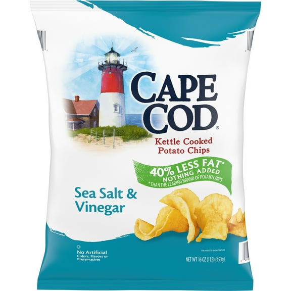 Cape Cod Potato Chips, Less Fat Sea Salt & Vinegar Kettle Cooked Chips, 16 oz