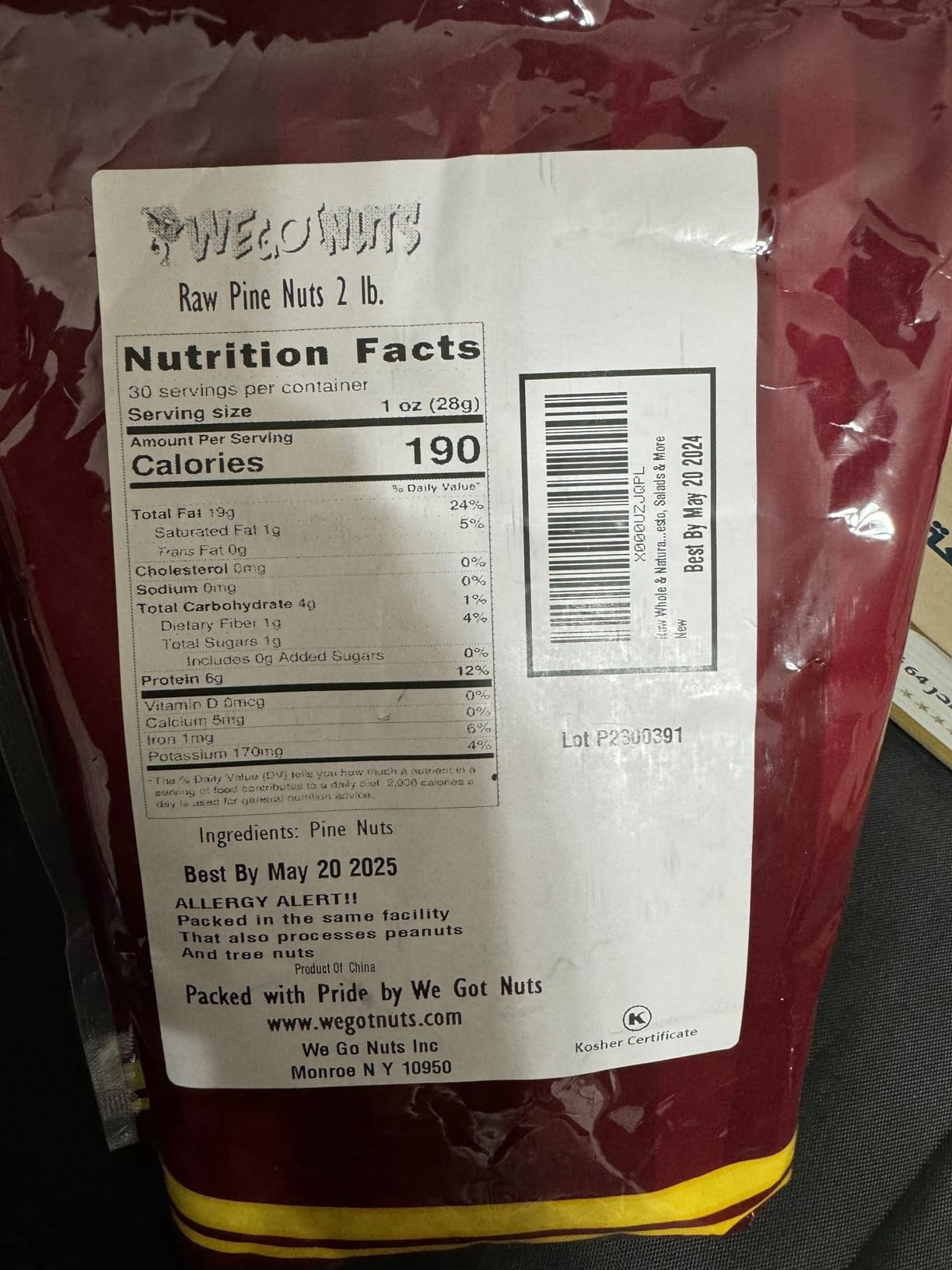 We Got Nuts Raw Whole Pine Nuts, 2 lb Bag, Kosher, Natural Snack or Cooking Ingredient