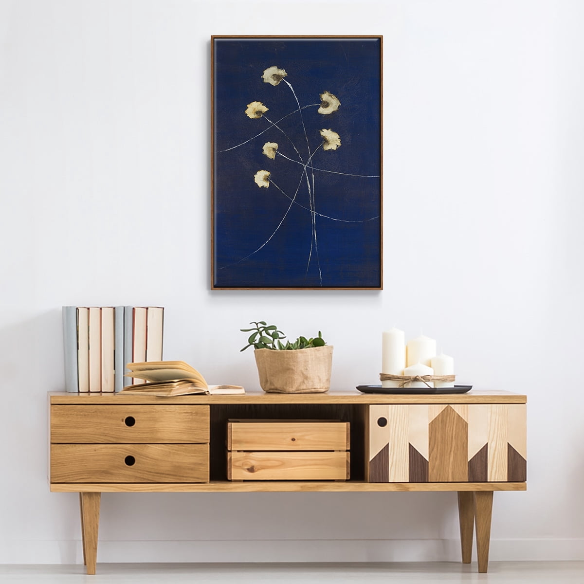 Indigo 2 Framed Premium Gallery Wrapped Canvas - Ready to Hang - 27 x 41 - Walnut Floating Frame