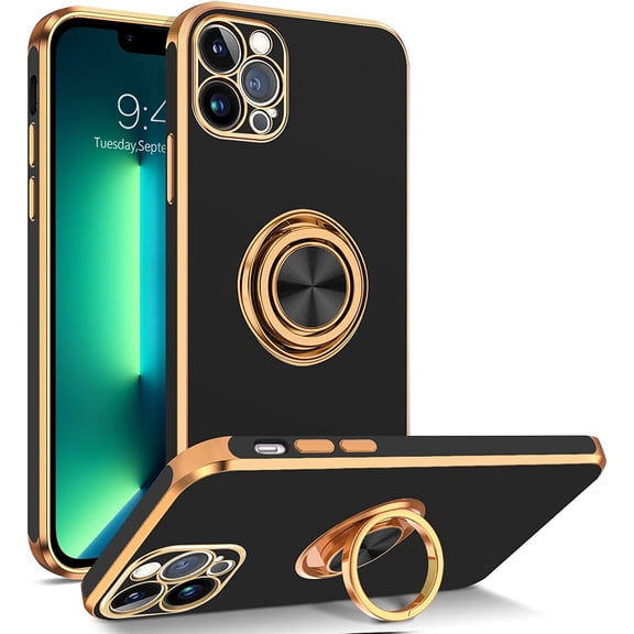 for iPhone 13 Pro Case, iPhone 13 Pro Phone Case, Slim Fit Ring Holder Kickstand Magnetic Car Mount Supported Protective Non-Slip Girls Boys Women Men Cover for iPhone 13 Pro 6.1", Black