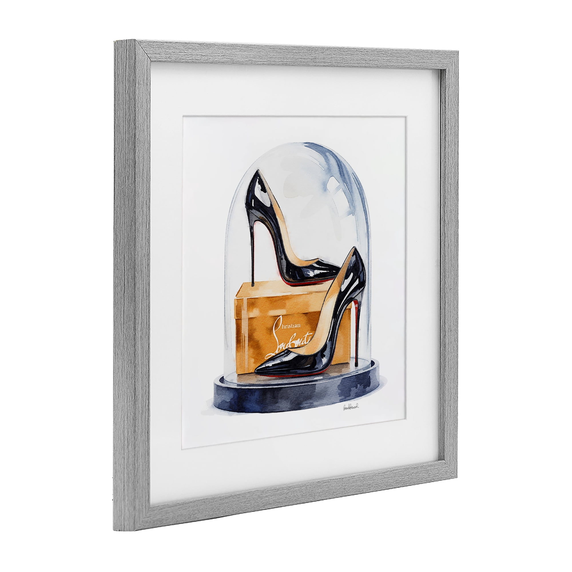Stupell Industries Black High Heels Dome Gray Framed Print Under Glass, design by Amanda Greenwood