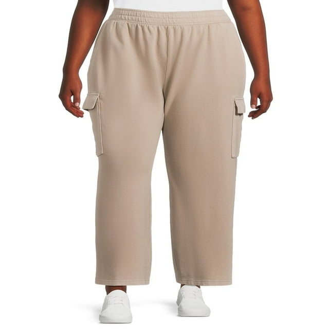 CHOK Pantalon Cargo en Tissu Éponge Française pour Femmes Grande Taille 28” Entrejambe