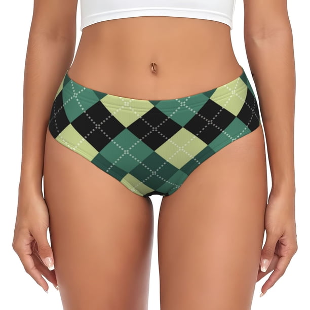 Balery Green Squares Ropa Interior de Algodón para Mujer con Dibujo – Braguitas Cómodas y Elásticas, Estilo Clásico-Medium