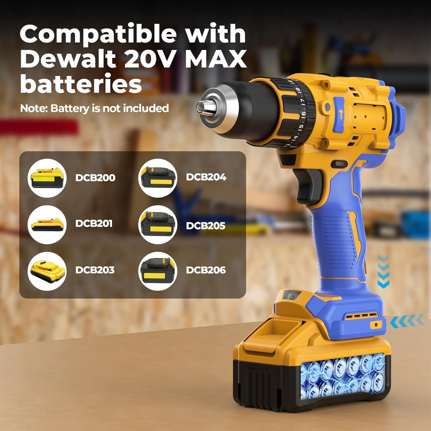 Cordless Drill Compatible with Dewalt 20V Max Battery(No Battery), Electric Hammer Drill with Brushless Motor, 1/2" Keyless Metal Chuck,4pcs Bit Drill Set for Drilling Brick Wall, Metal, Wood, Screws