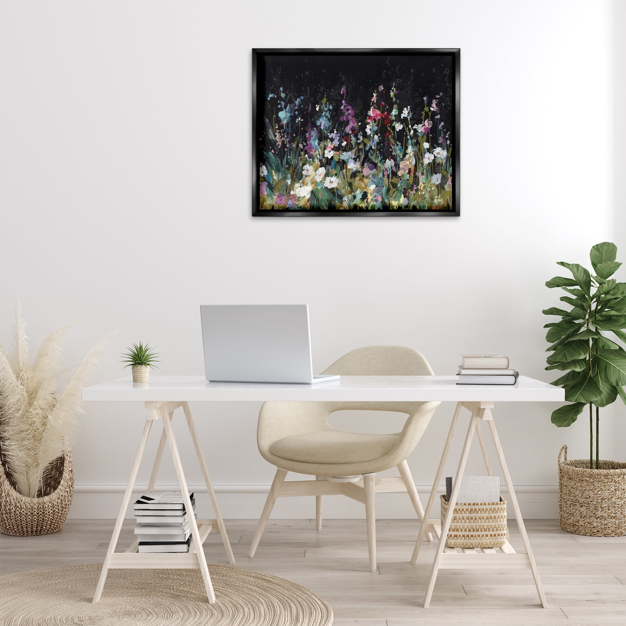 Stupell Industries Dark Garden Meadow Plants & Flowers Painting Black Floater Framed Canvas Art Print Wall Art, 31 x 25