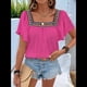 thumbnail image 4 of Camisas Mexicanas para Mujer, Estilo Bohemio, Bordadas, de Corta con Mariposa y Cuello Cuadrado, Blusas Holgadas. Rosa Roja S, 4 of 10
