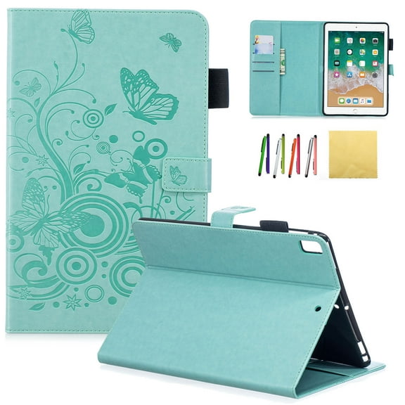 iPad 9.7 2018 &2017 Case, iPad Pro 9.7/ iPad Air 1 2 Wallet Cover, Allytech Emboss Butterfly PU Leather Folio Case Stand for iPad 5th & 6th Gen/ iPad Pro 9.7/ iPad Air 1 2, Purple, Green
