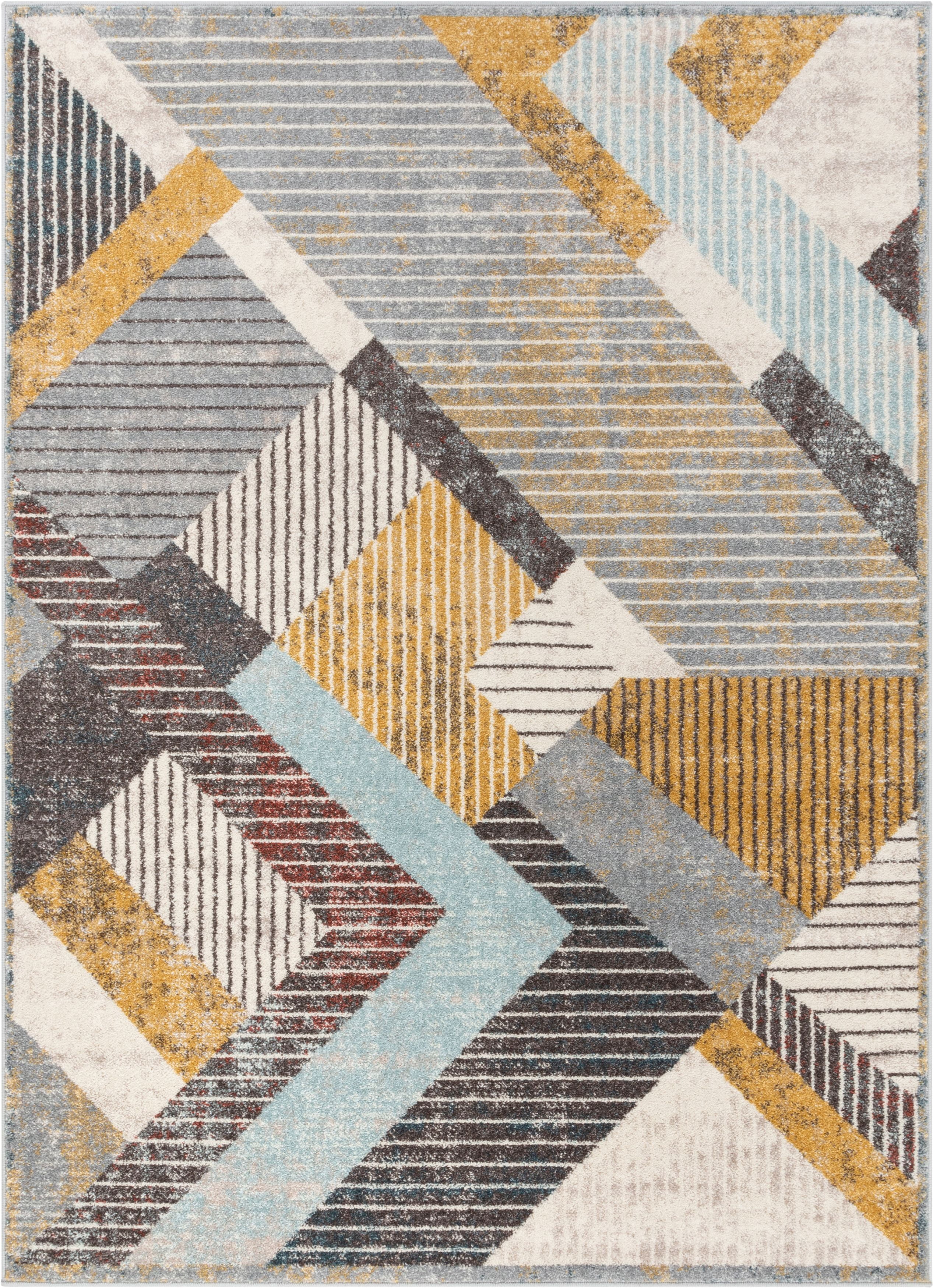 Sydney Jacey Grey Modern Geometric Distressed 5'3" x 7'3" Area Rug