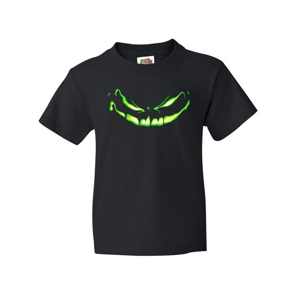 Inktastic Sinister Grinning Pumpkin Face in Lime Green Glow Youth T-Shirt