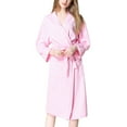 thumbnail image 4 of Lu's Chic Women's Waffle Robes Lightweight Wave Mid Length Bathrobe Belted Spa Robe with Pocket Sleepwear Tie Up Pure Long Sleeve Knit Knitted Coral Large, 4 of 5