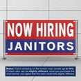 thumbnail image 3 of Now Hiring Janitors 13 oz Heavy Duty Vinyl Banner Janitor Jobs Available Custodian Help Wanted Sign for Business Advertising Indoor/Outdoor Single-Sided with Metal Grommets (4x8 ft, Re & Wh & Bl), 3 of 6