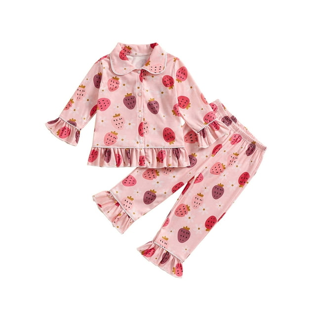 Gupgi Kid Girl Halloween Pajamas 2 Piece Pumpkin Sleepwear Toddler Ruffle Sleeve Button Down Tops Elastic Waist Pants Fall Set