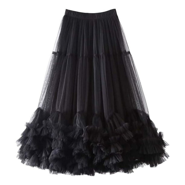 Falda midi acampanada de cintura alta con capas para mujer - Talla única, 64 cm de cintura, 92 cm de largo, elegante para fiestas, galas y eventos formales