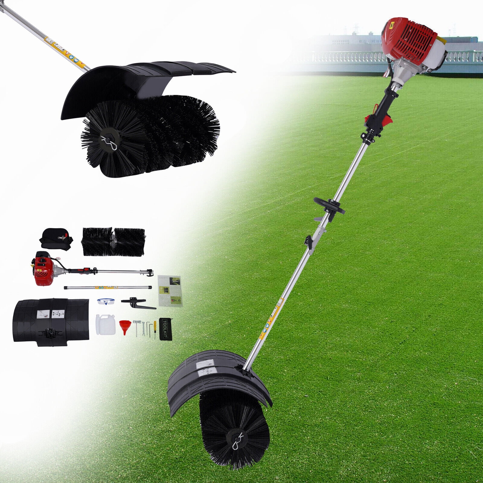 DE 2Stroke 52cc Gas Power Sweeper Hand Held Broom Cleaning Driveway Turf Grass 