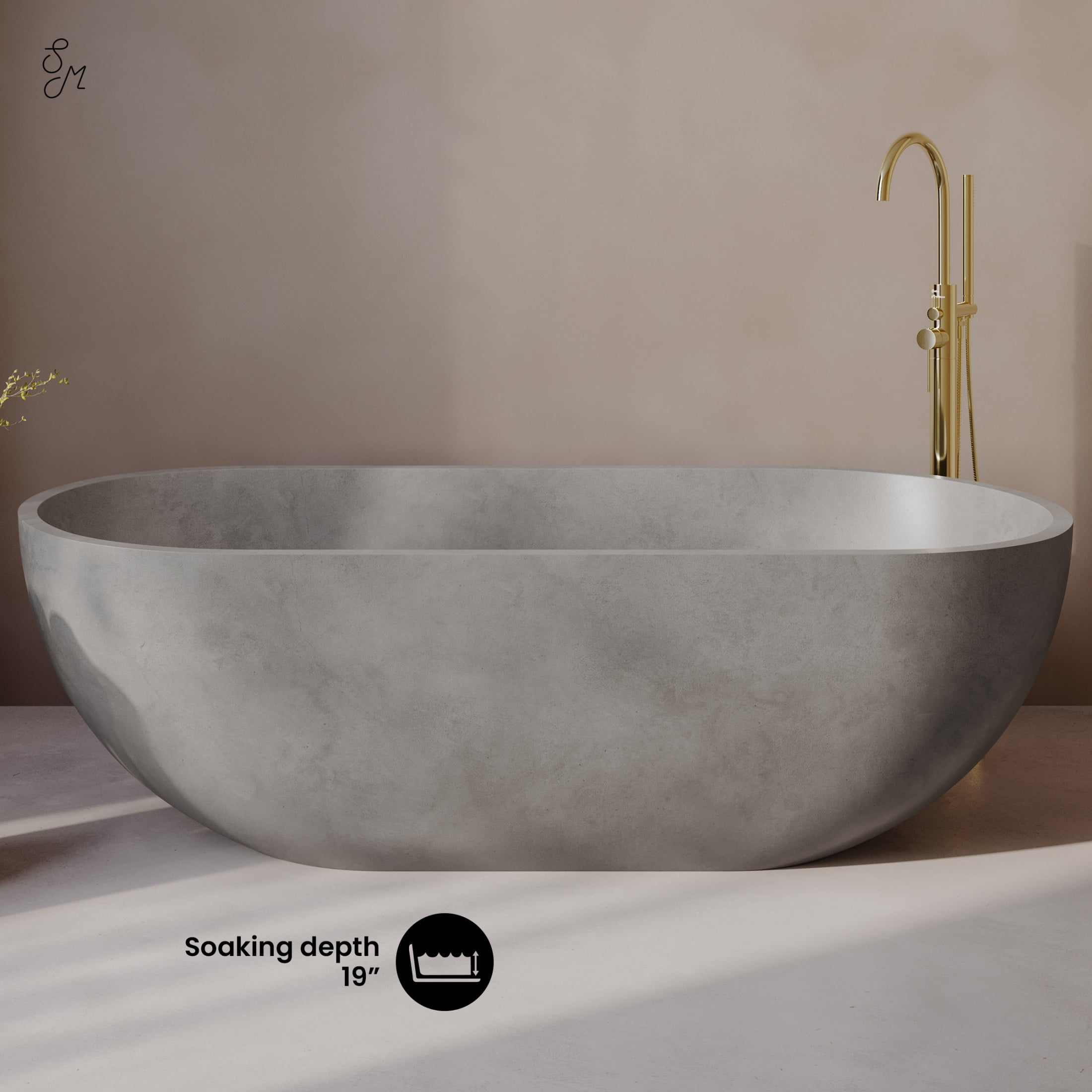 Claire 60" Freestanding Concrete Bathtub in Gray, Drain Included