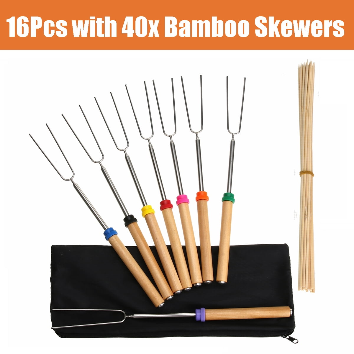 40x 32'' Extendable BBQ Marshmallow Roasting Sticks Smores Skewers Hot Dog Fork 