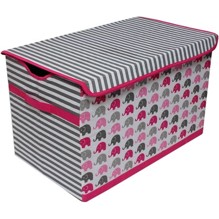 Bacati - Elephants Pink/Gray Aqua/Lime/Grey Cotton Percale Fabric covered Storage, Toy Chest, 24.5 L x 15 W x 14 H inches