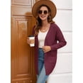 thumbnail image 4 of Women'S Casual Solid Color Long Placket Sweater Soft Knit Oversized Cardigan for Women Jacket Wine Red L, 4 of 8