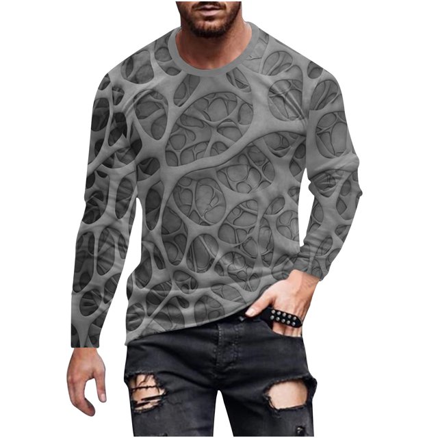 T-Shirt à Manches Longues pour Homme avec Imprimé Graphique, Haut Décontracté à Col Rond, Tissu en Polyester Doux pour un Confort et un Style au Quotidien