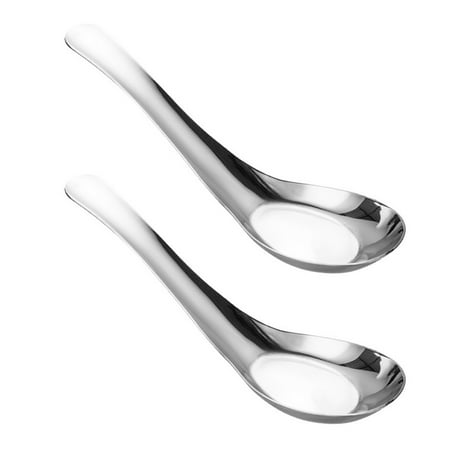 

2pcs Stainless Steel Flat Bottom Soup Spoons Restaurant Tableware Cereal Spoons