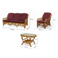 thumbnail image 3 of Malibu Set of 2 Natural Rattan Wicker Lounge Chairs, Three-Seater Sofa w/Dark Brown Cushion and Coffee Table w/Glass, Colonial, 3 of 7