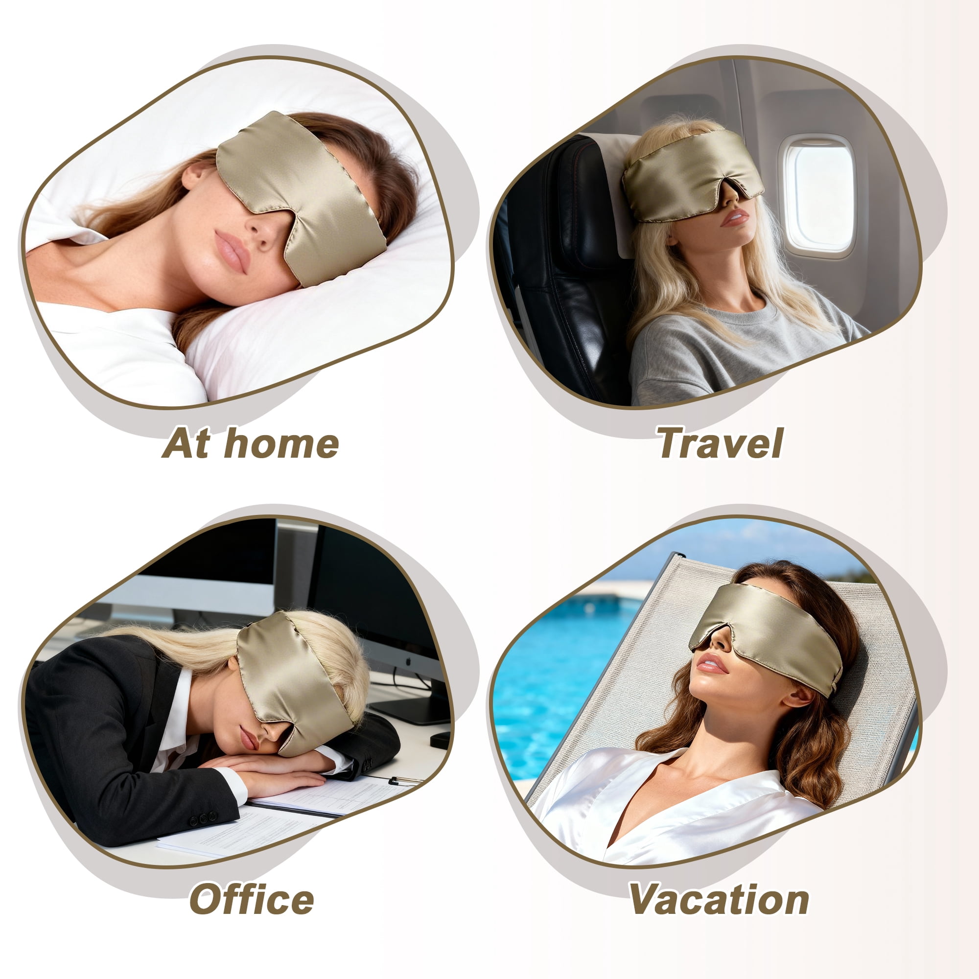 22 Momme Pure Silk Sleep Mask with Travel Pouch, 3D Contour Adjustable Blindfold for Side Sleepers, Taupe