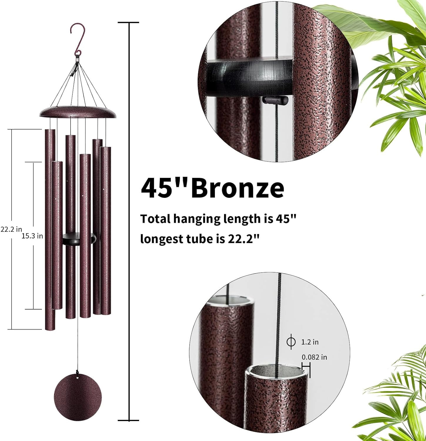 45'' Large Wind Chimes for Outside with Deep Tone, Wind Chimes Outdoor Garden & Patio Hanging Décor, Sympathy Gifts. Bronze
