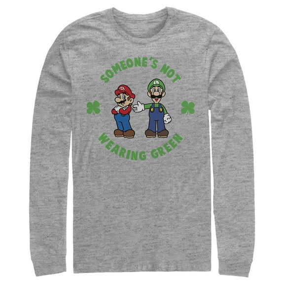 Men's Nintendo Super and Luigi St. Patrick's Day Not Wearing Green  Long Sleeve Shirt Athletic Heather Medium