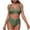 Army Green, variant on Womens Two Piece Bikini Set V Neck Hollow Swimsuit Top with High Waist Button Summer Beach Bathing Suit Blue L