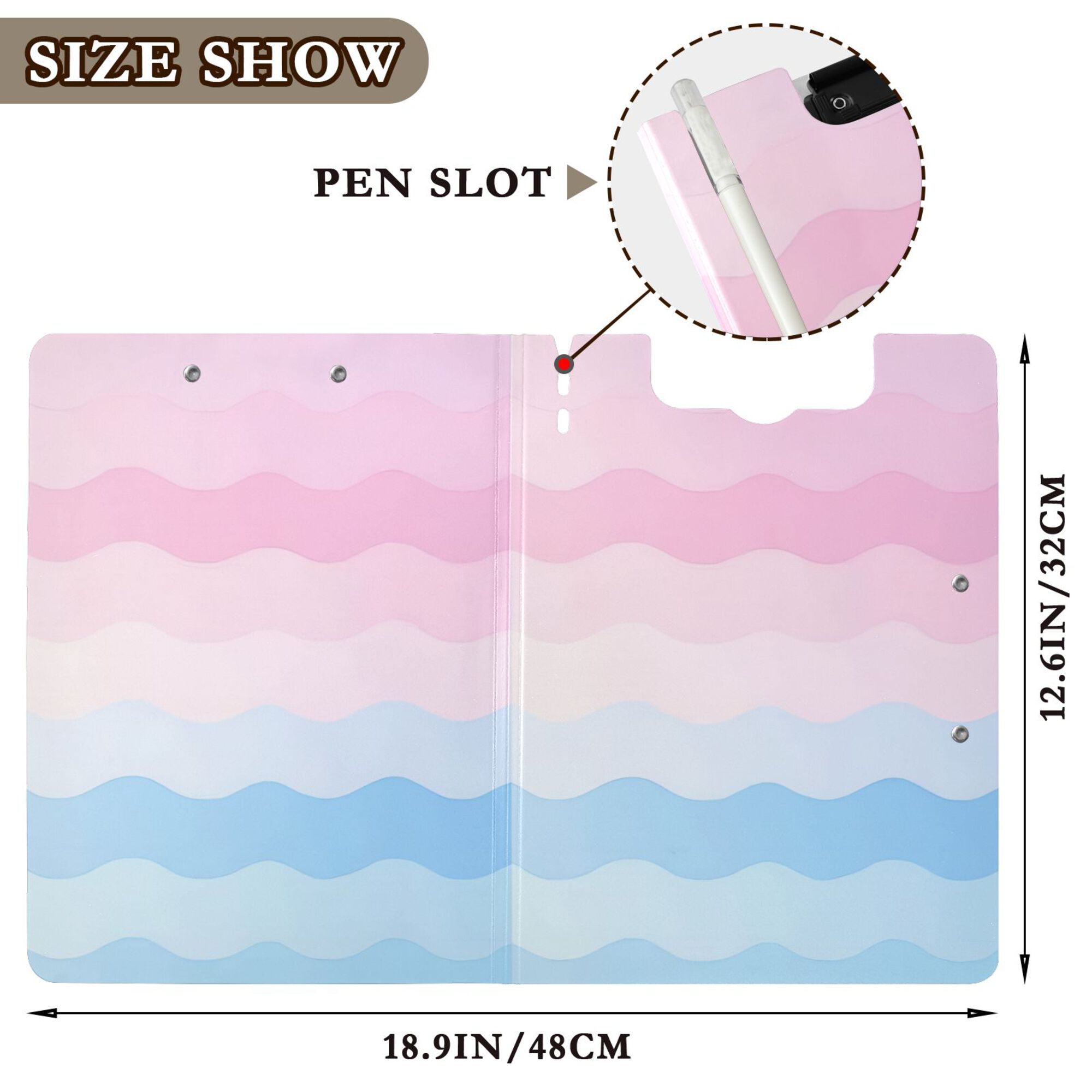 FORMRS A4 Clipboard Folder with Pen Holder Horizontal Foldable School Office Binder, Light Pink Stripes