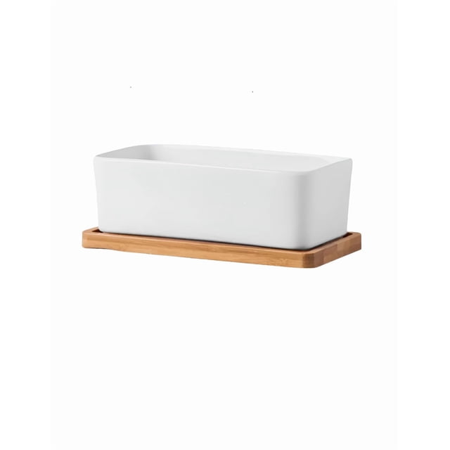 Ilios Xtellar Innova Maceta Rectangular Con Base De Madera Color Blanco