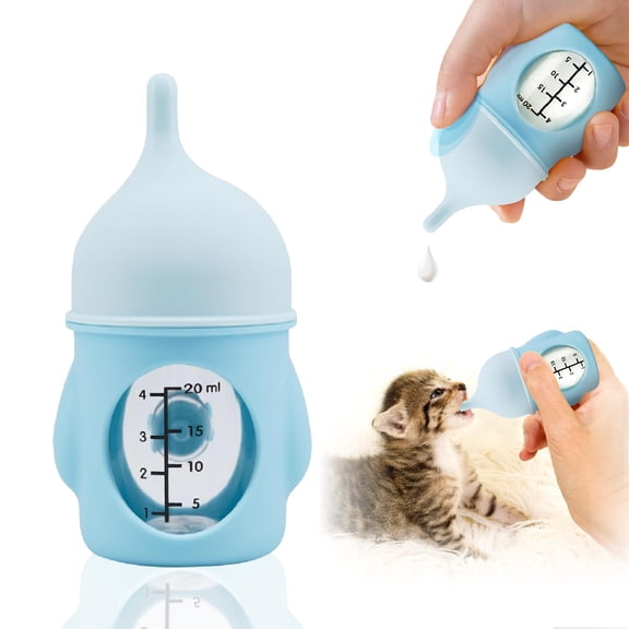 BPPEG Ergonomic Pet Nursing Bottle,Puppy Bottles for Nursing Puppy Milk-20ml Slow Flow Kitten Bottle Feeding kit for Newborn Kittens/Puppies/Small Animals,Easy-Clean Silicone Feeder (Blue)
