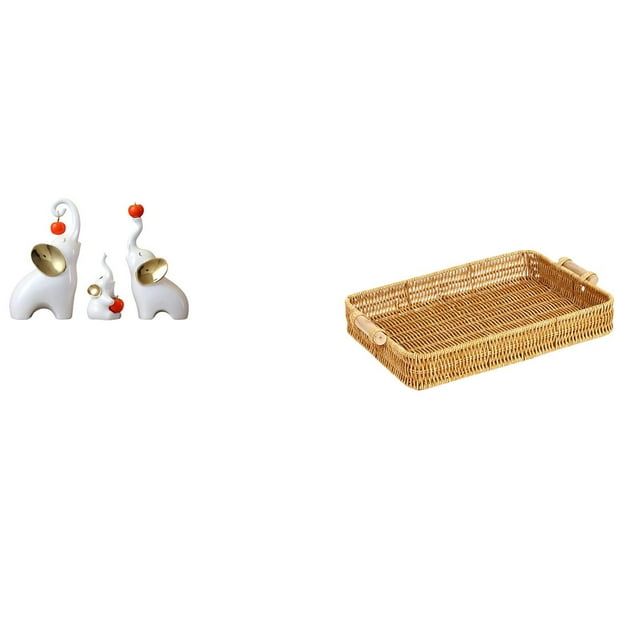 Esculturas de elefantes,Estatuas de elefantes,decoración del hogar,artesanías de cerámica,Cestas de almacenamiento,Cestas de almacenamiento de cocina tejidas con asas hechas a mano,Cestas de