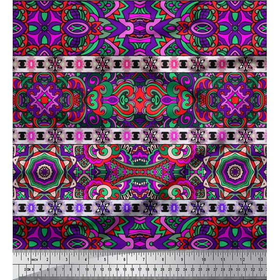 Soimoi Modal Satin Fabric Stripe,Moroccan & Mandala Kaleidoscope Print Fabric by the Yard 42 Inch Wide