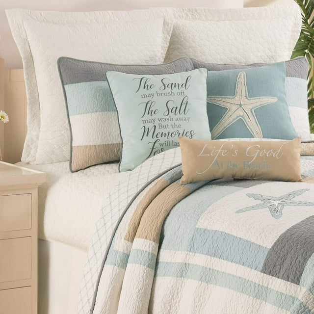 C&F Home Driftwood Shores Juego de edredón de 2 piezas para cama de verano, playa, temática oceánica, reversible, lavable a máquina, ligero, de piezas y bordado, juego de colcha doble de 2 piezas
